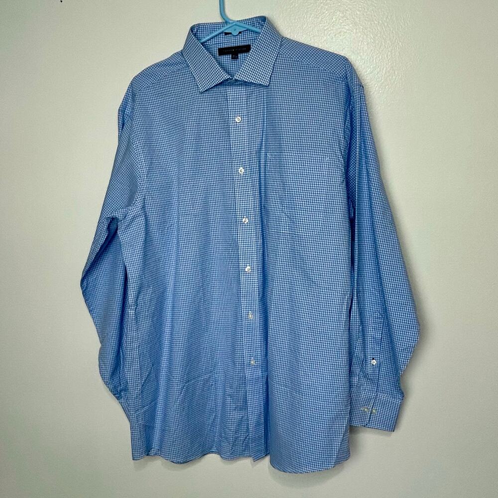 Tommy Hilfiger Button up Shirt 16 1/2 Mens 34-35 Button up FLAW Check Blue White
